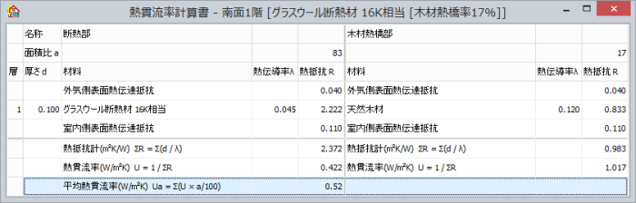 熱貫流率計算書画面